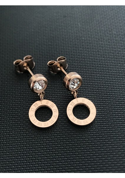 Taşı Roma Rakamlı Çelik Küpe 1.5 cm