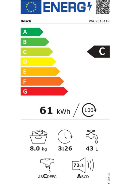 WAJ20181TR 8 Kg 1000 Devir Çamaşır Makinesi