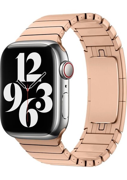 Apple Watch ile Uyumlu Seri SE/11/10/9/8/7/6/5/4/3 42MM-41MM-40MM-38MM Baklalı Model Paslanmaz Çelik Bilezik Kordon Rose Gold fiyatları