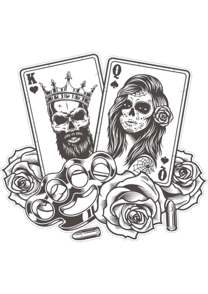 Poker Oyun Kartı Kral ve Kraliçe Kurukafa Sticker Etiket Çıkartma Pc Laptop Araba Oto Motor Oto Motor Pc Etiket