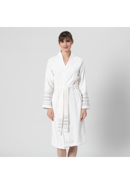 Derin Unisex Bornoz Ekru - Kum Beji