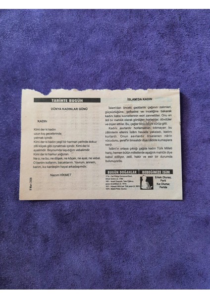 8 Mart 2008 Takvim Yaprağı - Nostaljik Koleksiyonluk Takvim Yaprağı