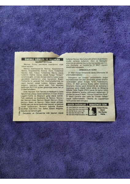 21 Mart 2008 Takvim Yaprağı - Nostaljik Koleksiyonluk Takvim Yaprağı fiyatları