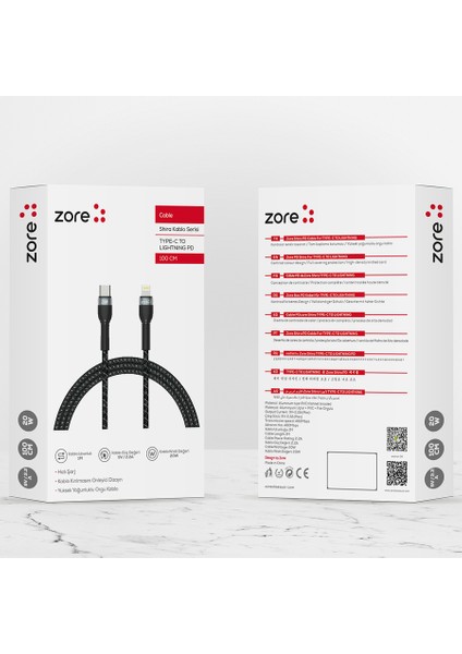 Shira Serisi Type-C To Lightning Pd 2 Metre 20W Ultra Güçlü Kablo