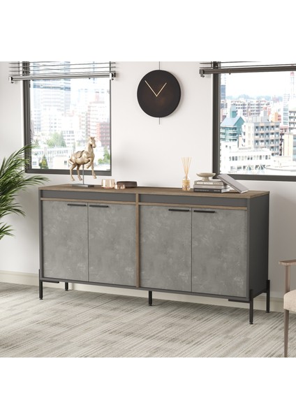 Darian E Ofis Konsol Klasör Dolabı Metal Ayaklı Kahve-Beton-Antrasit Dr5-Cga