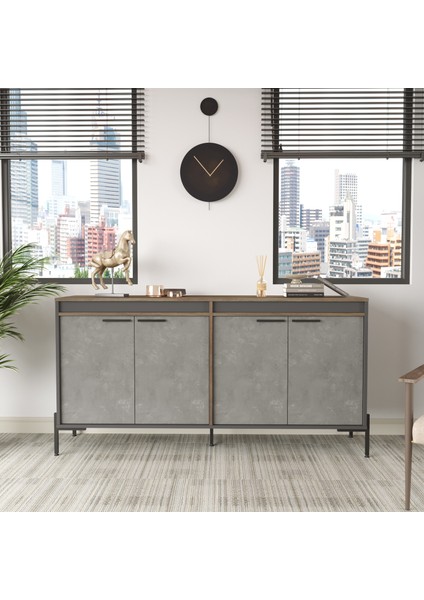 Darian E Ofis Konsol Klasör Dolabı Metal Ayaklı Kahve-Beton-Antrasit Dr5-Cga