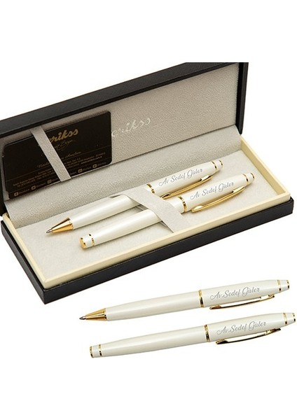 Scrikss Noble 35 Isme Özel 2'li Dolma ve Tükenmez Kalem Seti Inci Beyaz Altın fiyatları