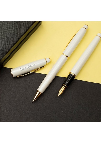 Scrikss Noble 35 Isme Özel 2'li Dolma ve Tükenmez Kalem Seti Inci Beyaz Altın fırsatları