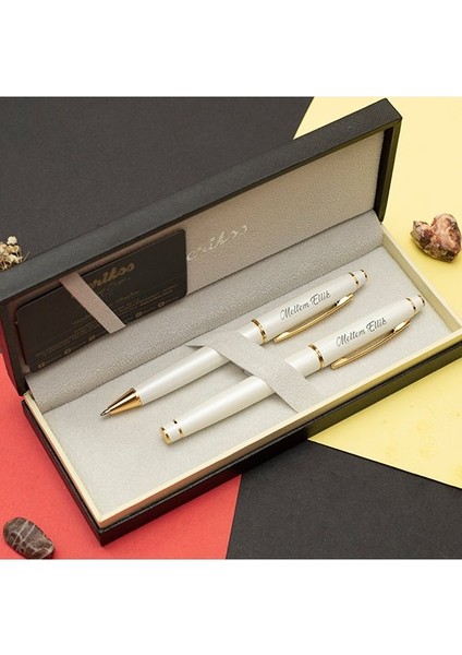 Scrikss Noble 35 Isme Özel 2'li Dolma ve Tükenmez Kalem Seti Inci Beyaz Altın indirimleri