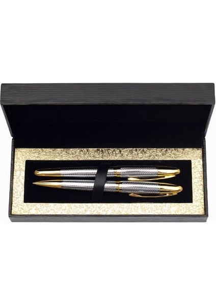 Isme Özel Exclusive Tükenmez ve Roller Kalem Seti - Gold Gümüş