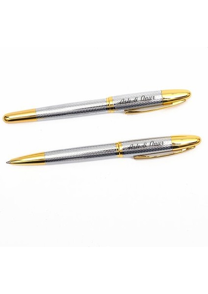 Isme Özel Exclusive Tükenmez ve Roller Kalem Seti - Gold Gümüş fiyatları