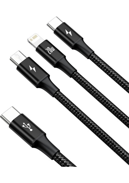 Rapid Serisi Usb-C Kablo 3in1 Mikro Usb/lightning/usb-C 20W 1,5m Şarj Kablosu