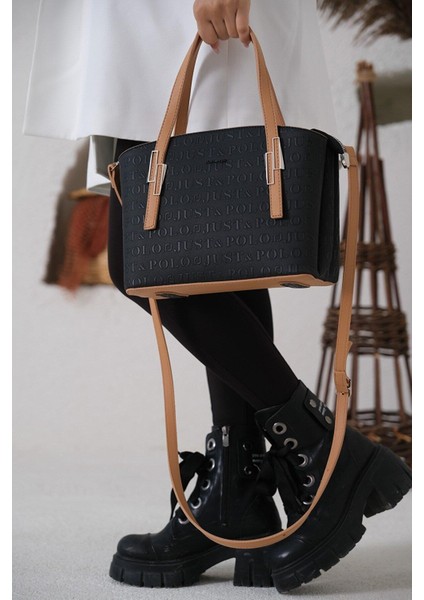 Kadın Gofraj Baskılı Fermuar Kapama Omuz ve El Çantası Uzun Ayarlanabilir Omuz Askısıyla Birikte