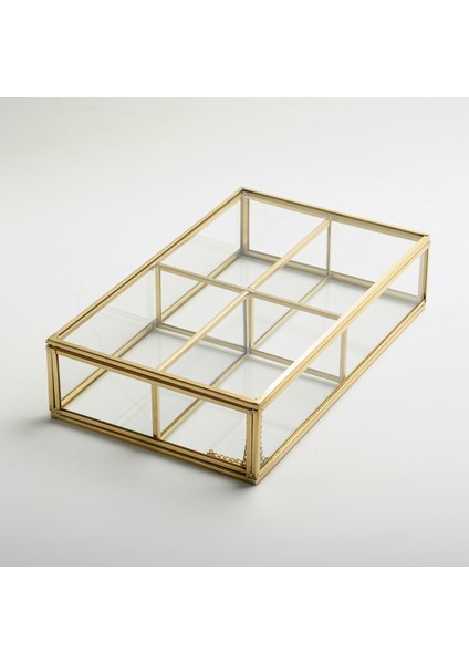 Çikolata Takı Aksesuar Makyaj Kutusu Cam Organizer Kapaklı Ham Pirinç Gold