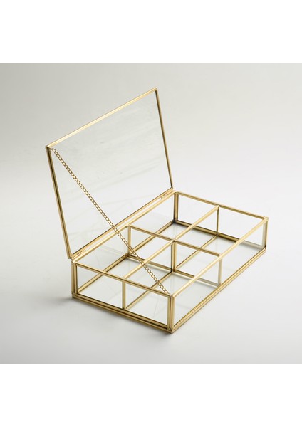 Çikolata Takı Aksesuar Makyaj Kutusu Cam Organizer Kapaklı Ham Pirinç Gold fiyatları