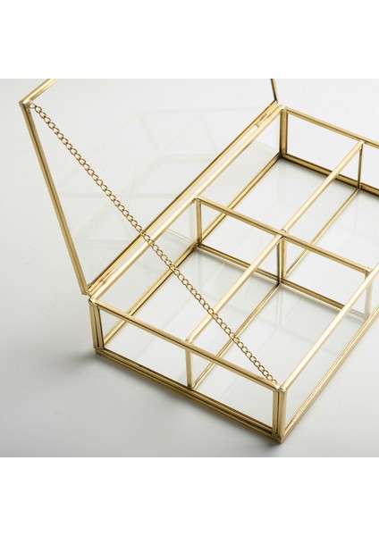 Çikolata Takı Aksesuar Makyaj Kutusu Cam Organizer Kapaklı Ham Pirinç Gold indirimleri