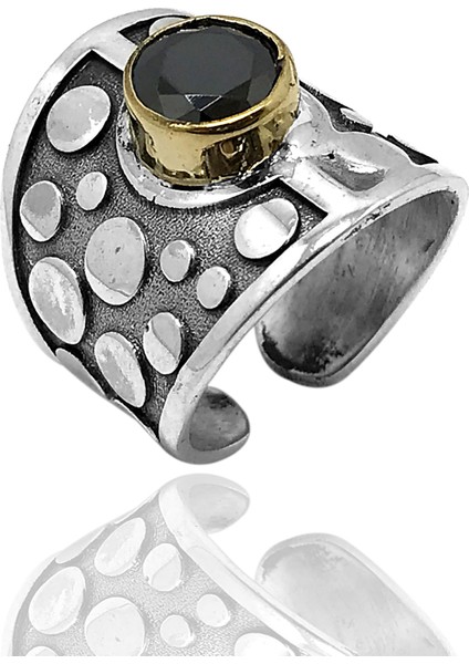 Zirkon Taşlı Benek Model Elişçiliği Otantik Kadın Gümüş Yüzük