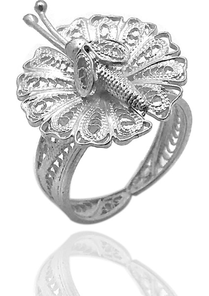 Kelebek Model Elişçiliği 925 Ayar Telkari Gümüş Yüzük