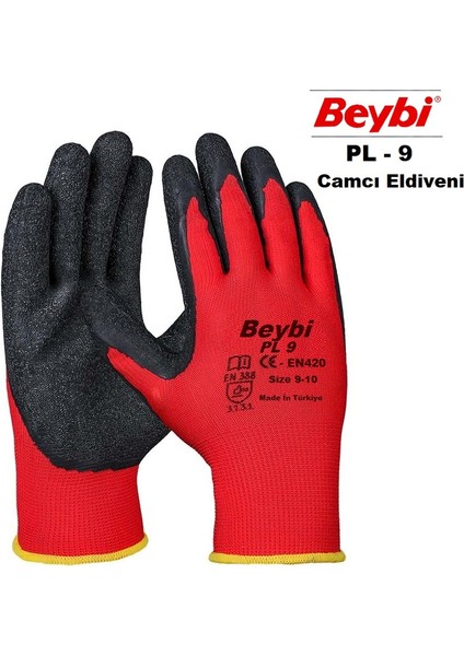 Nitril Poly PL9 9 Beden Kırmızı Siyah İş Eldiveni 12li Paket Camcı Eldiveni