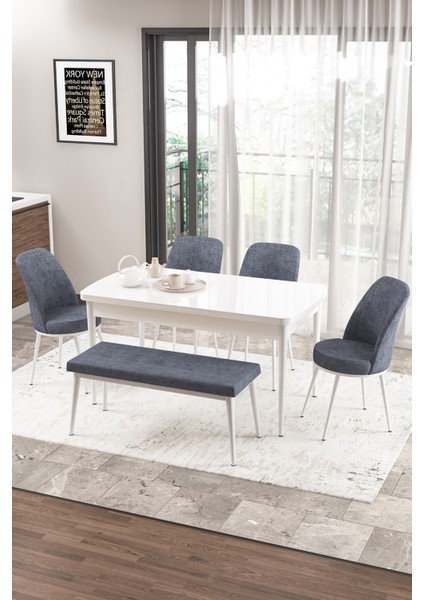 Concept Zen Serisi Bench'li, 80 x 132, Açılabilir Mdf Mutfak Masası Takımı, Beyaz Masa