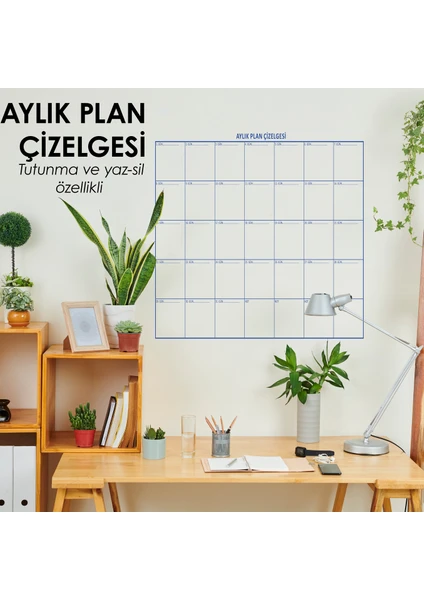 Aylık Planlayıcı Takvim Çizelgesi 100X110 cm Kağıt Tahta + Doldurulabilir Silgili Tahta Kalemi Hediyeli