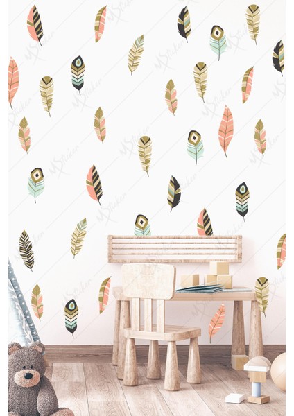 Bohem Tarzı Kuş Tüyleri 68 Adet Çocuk Bebek Odası Sticker Seti fiyatları