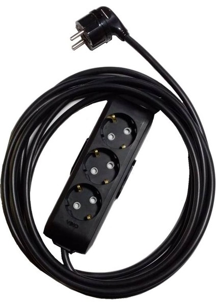 3'lü Siyah Topraklı Çocuk Korumalı Grup Priz 4 Metre (L Fiş)