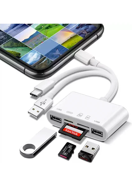 NK1032 Pro Type-C Lightning Usb-A To 2x Usb3.0 Sd Tf Pd Kart Okuyucu Çevirici Hub Adaptör