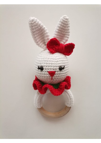 Tavşan Çıngırak Tekli Organik Örgü Oyuncak