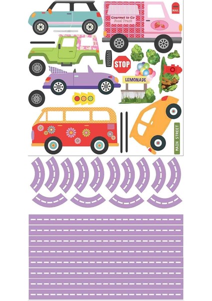 Taşıtlar ve Yollar Kız Çocuk Odası Duvar Sticker Seti