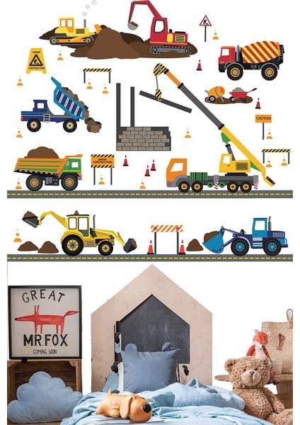 Iş Makineleri Şantiye Sahası Xl Erkek Çocuk Odası Duvar Sticker