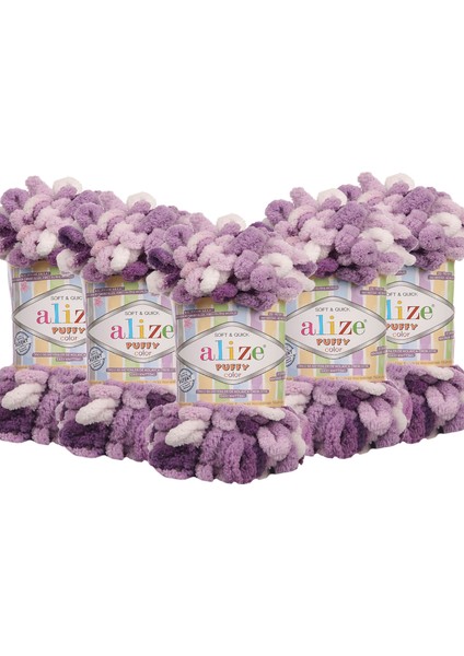 Puffy Color El Örgü Ipliği 5'li Paket - 5923 Mor - 100 Gr. 9 Mt. Parmak Örgü Ipi