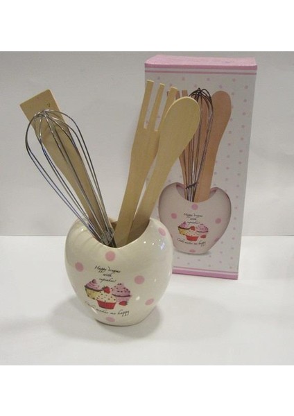 Cupcake Desenli Porselen Dik Kaşıklık - Tezgah Üstü Kaşıklık