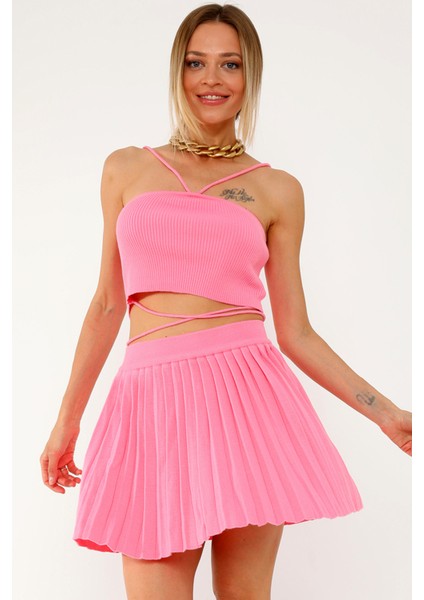 Özel Tasarım Beli Lastikli Pileli Rahat ve Şık Triko Mini Etek fiyatları