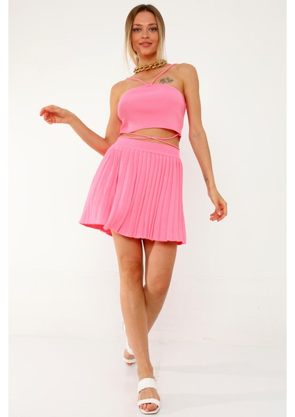 Özel Tasarım Beli Lastikli Pileli Rahat ve Şık Triko Mini Etek modelleri