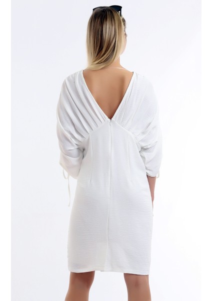 Özel Tasarım Ön Arka V Yaka Kol Büzgülü Rahat ve Şık Elbise