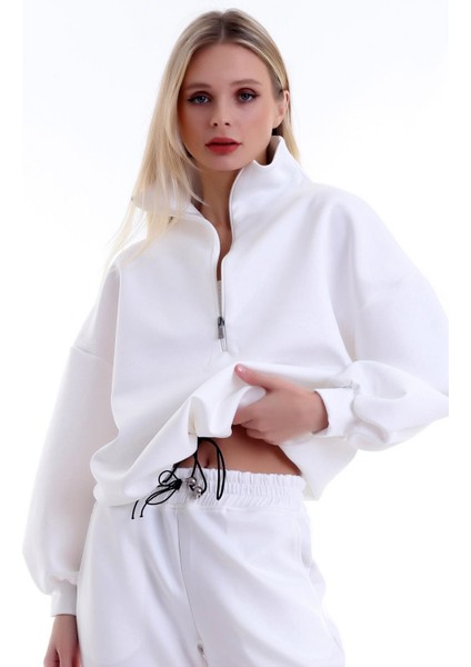 Özel Tasarım Fermuarlı Dik Yakalı Beli Büzgülü Rahat Sweatshirt modelleri