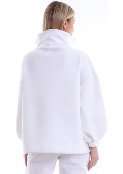 Özel Tasarım Fermuarlı Dik Yakalı Beli Büzgülü Rahat Sweatshirt indirimleri