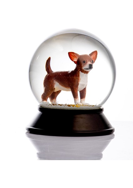 Cam ve Reçine Altın Patiler Chihuahua (Kahverengi) Kar Küresi