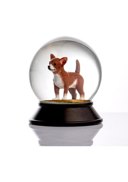 Cam ve Reçine Altın Patiler Chihuahua (Kahverengi) Kar Küresi