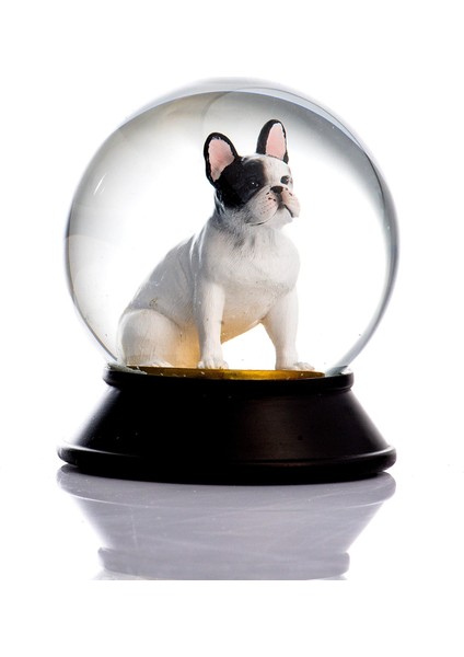 Cam ve Reçine Altın Patiler French Bulldog (Beyaz) Kar Küresi