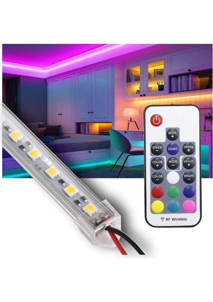 Super B 50 cm Alüminyum Kasa Rgb Çok Renkli Rf Kumandalı Şerit LED Seti