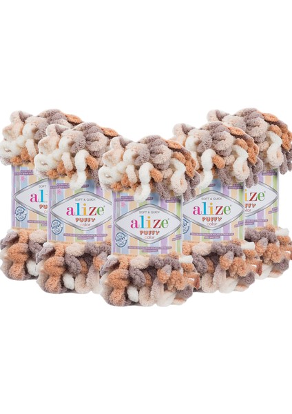 Puffy Color El Örgü Ipliği 5'li Paket - 5926 Karamel Kahve- 100 Gr. 9 Mt. Parmak Örgü Ipi