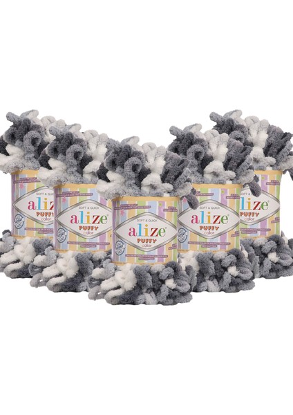 Puffy Color El Örgü Ipliği 5'li Paket - 5925 Duman Grisi - 100 Gr. 9 Mt. Parmak Örgü Ipi