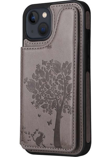 Kedi Ağacı Kabartma Desen Kılıf iphone 13 Mini Gri