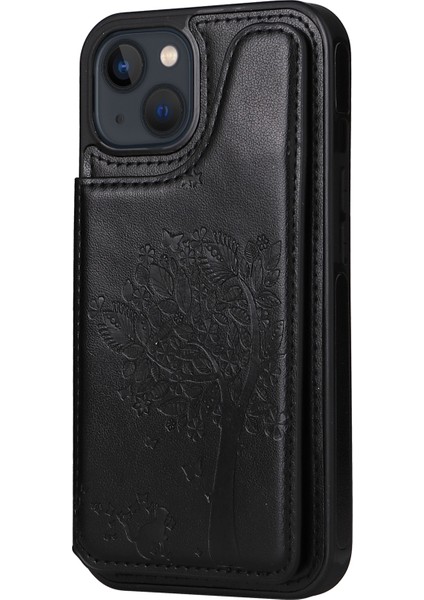 Kedi Ağacı Kabartma Desen Kılıf iphone 13 Mini Siyah