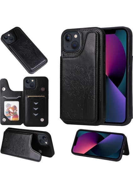 Kedi Ağacı Kabartma Desen Kılıf iphone 13 Mini Siyah modelleri