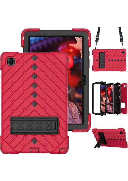 Samsung Galaxy Tab A7 10.4 Için Rhombus Robot Kılıfı (2020) Kırmızı + Siyah
