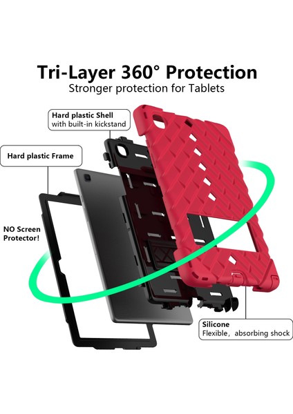 Samsung Galaxy Tab A7 10.4 Için Rhombus Robot Kılıfı (2020) Kırmızı + Siyah modelleri