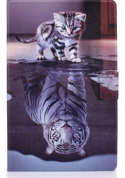 Samsung Galaxy Tab S7 11.0 T870 Renkli Çizim Kılıfı Kedi ve Kaplan